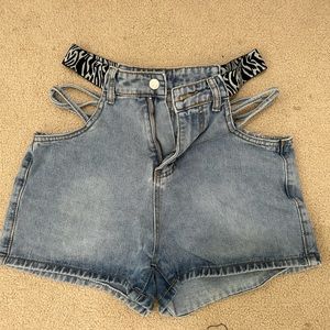 Open side denim shorts